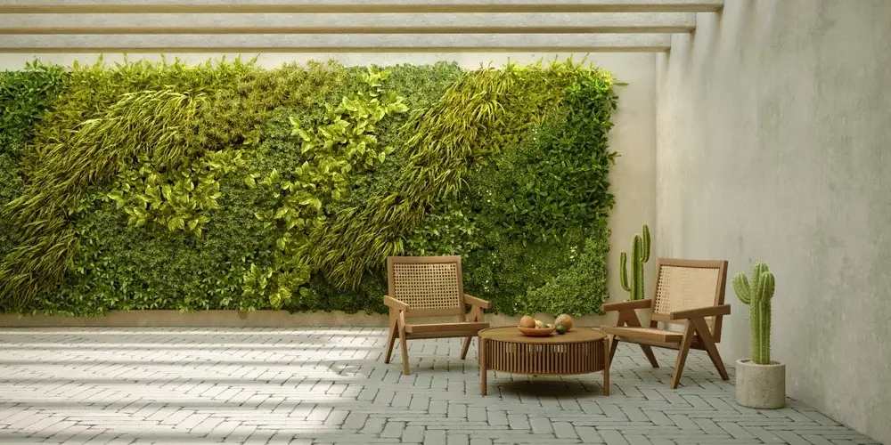 Vertical wall garden in interior design, 3d render