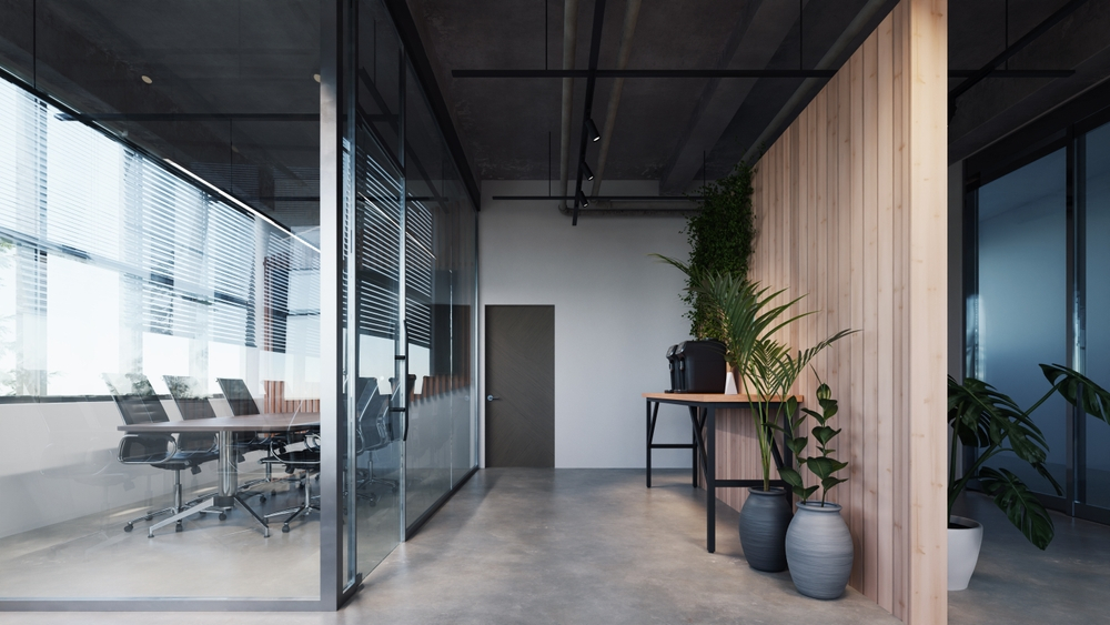 modern style Office meeting room with exposed concrete Floor,