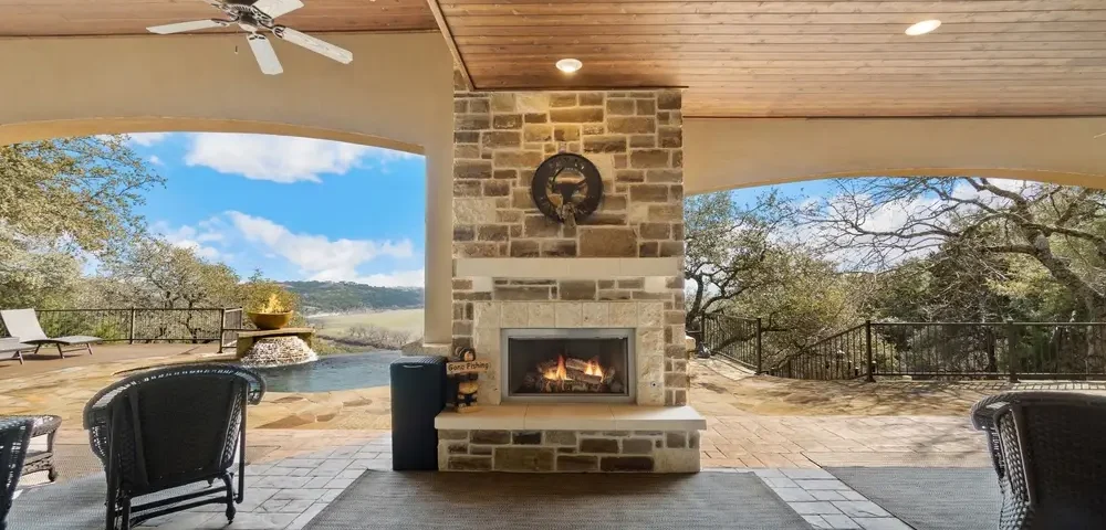 A home view about a back patio